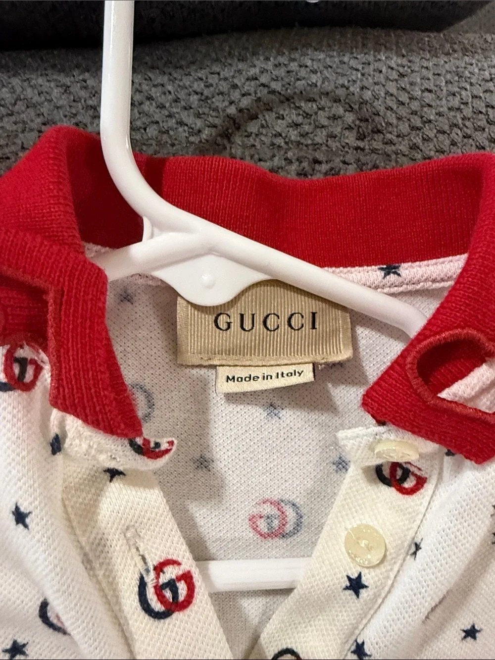 Gucci White Polo Dress with Red Trim and Navy Stars